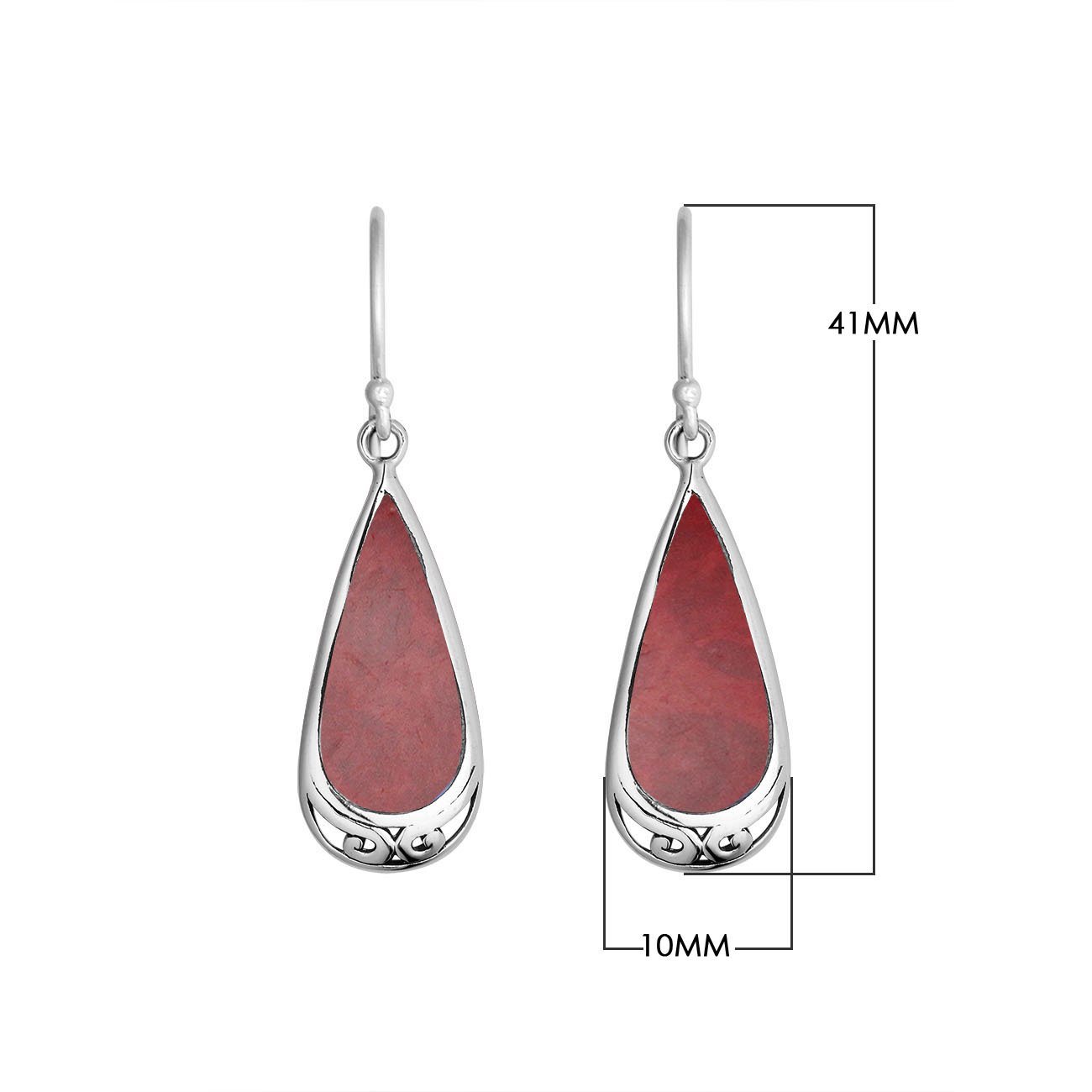 Wholesale Sterling Silver Red Coral Teardrop Earrings With Polished Silver Frame
