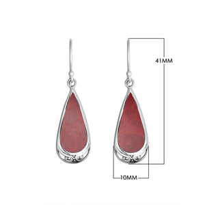 Wholesale Sterling Silver Red Coral Teardrop Earrings With Polished Silver Frame