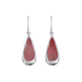 Wholesale Sterling Silver Red Coral Teardrop Earrings With Polished Silver Frame