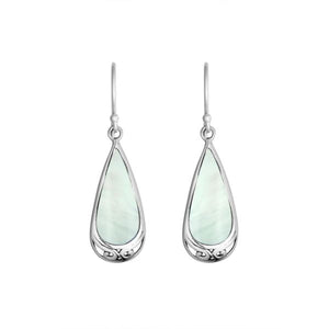 Wholesale Sterling Silver Mother Of Pearl Teardrop Earrings With Engraved Silver Detail