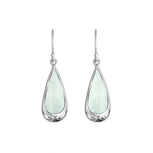 Wholesale Sterling Silver Mother Of Pearl Teardrop Earrings With Engraved Silver Detail
