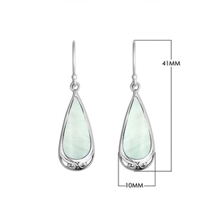 Wholesale Sterling Silver Mother Of Pearl Teardrop Earrings With Engraved Silver Detail