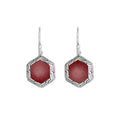 Sterling Silver Red Coral hexagon frame earrings with Earwire and polished finish for wholesale jewelry collections.