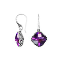 Sterling Silver Amethyst Quartz faceted cushion earrings with detailed silver frame and Earwire for wholesale collections.