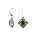 Sterling Silver Green Amethyst Quartz cushion earrings with ornate silver frame and Earwire for wholesale jewelry.