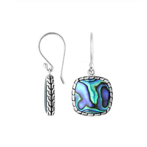 Silver cushion earrings with Abalone Shell and textured border