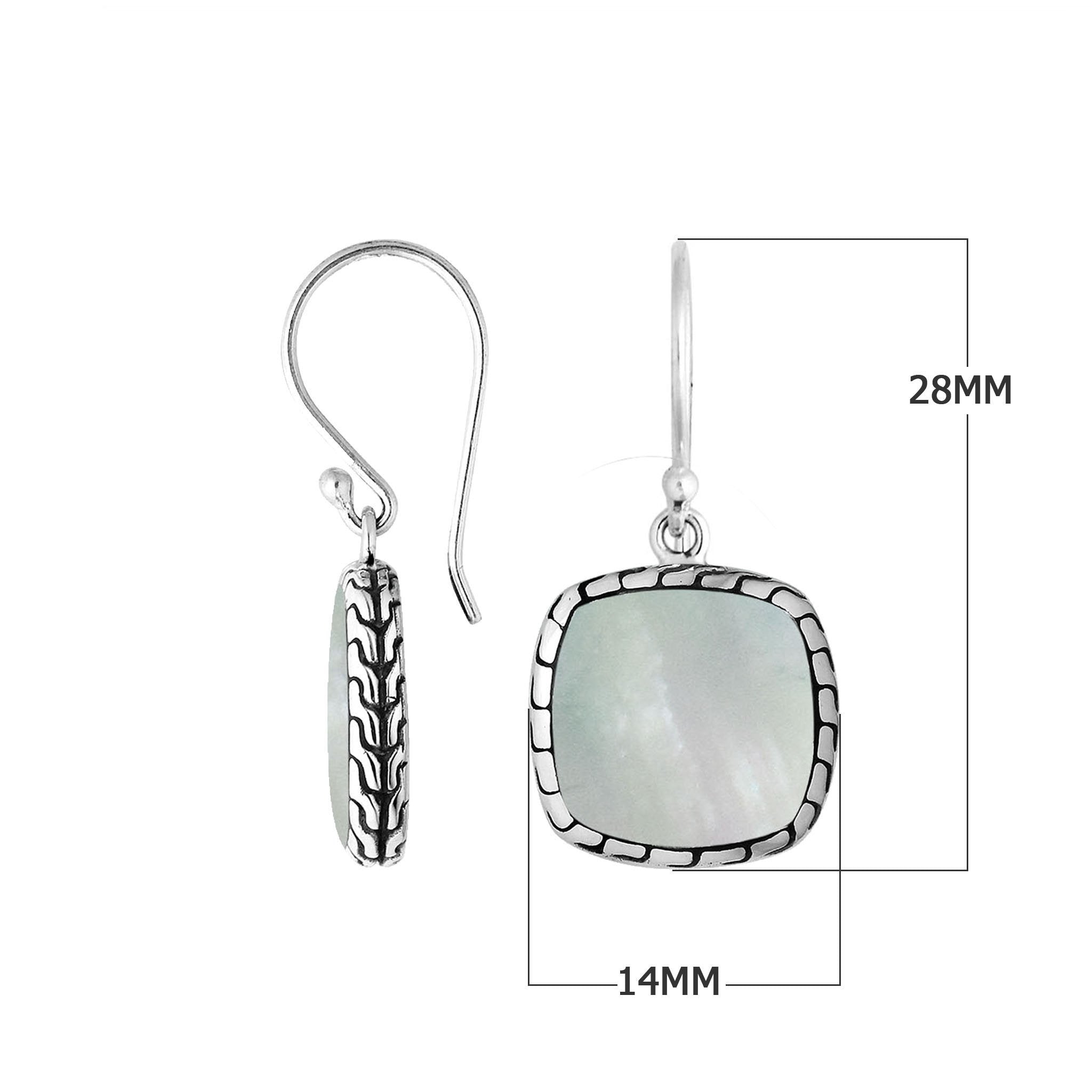 Silver cushion earrings with Mother Of Pearl and textured border