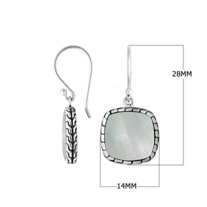 Silver cushion earrings with Mother Of Pearl and textured border