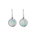 Sterling Silver Mother of Pearl round earrings with patterned silver frame and Earwire for wholesale jewelry.