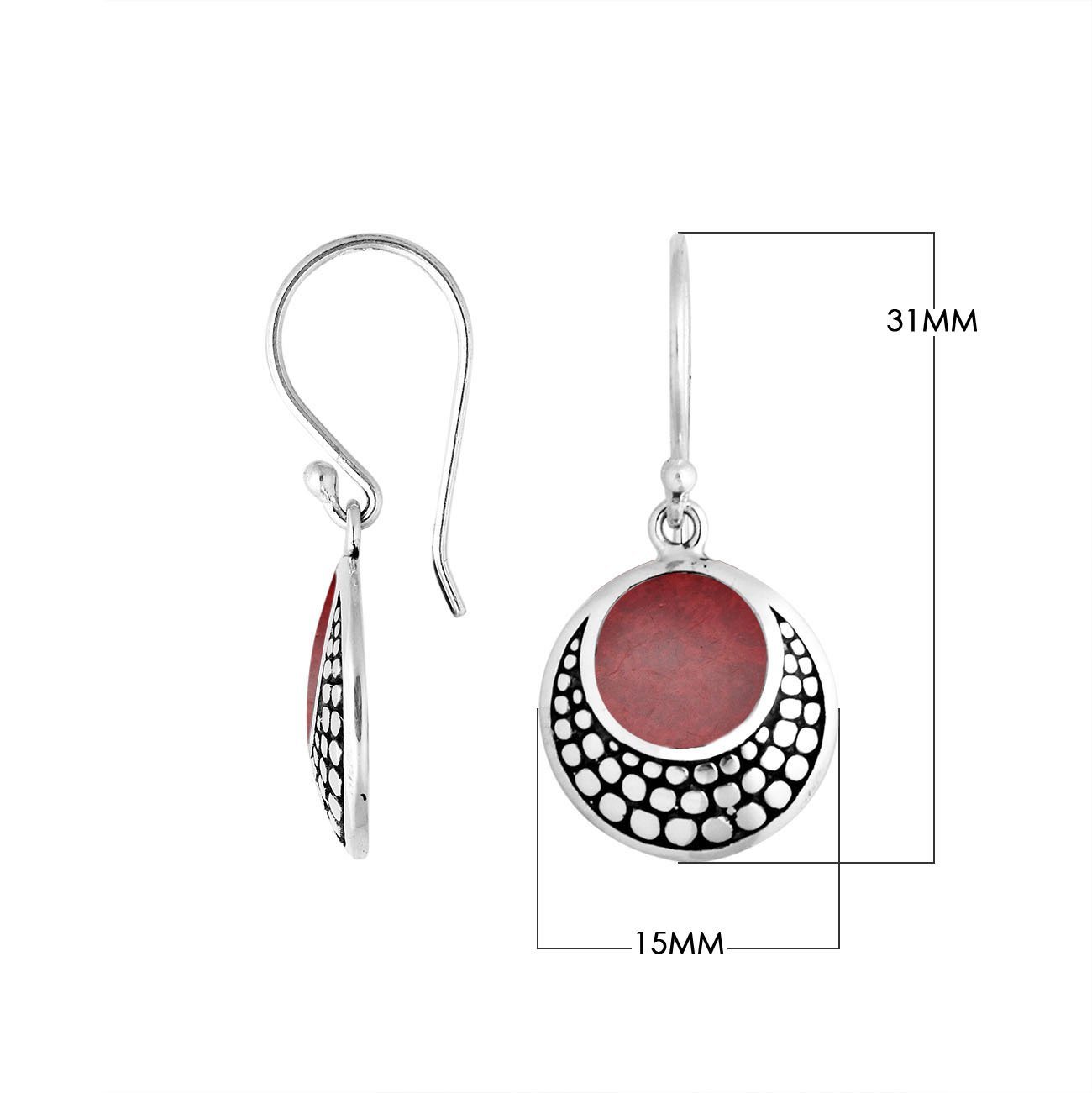 Sterling silver Red Coral earrings with polished finish for wholesale collection.