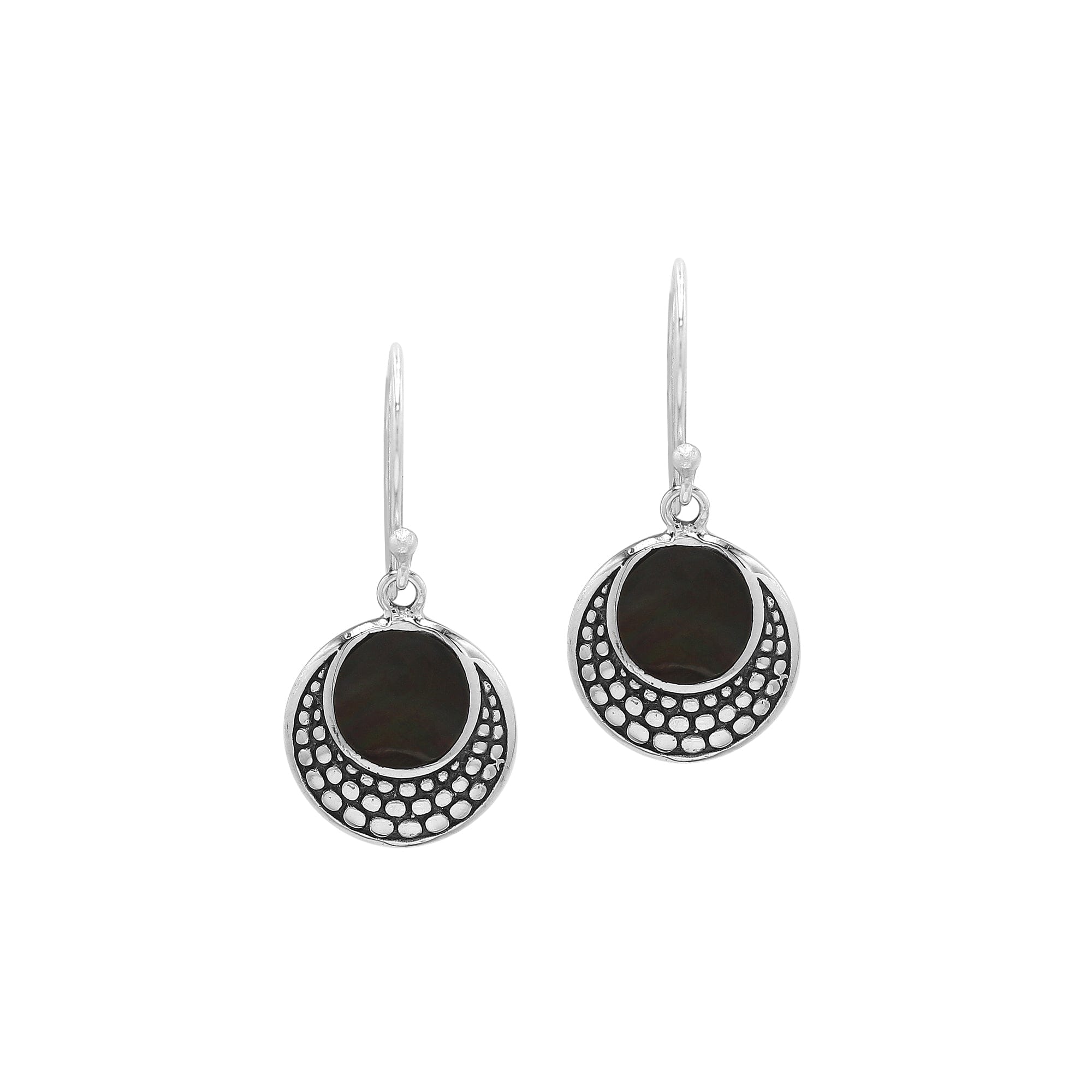 Sterling silver Black Shell earrings with polished finish for wholesale collection.
