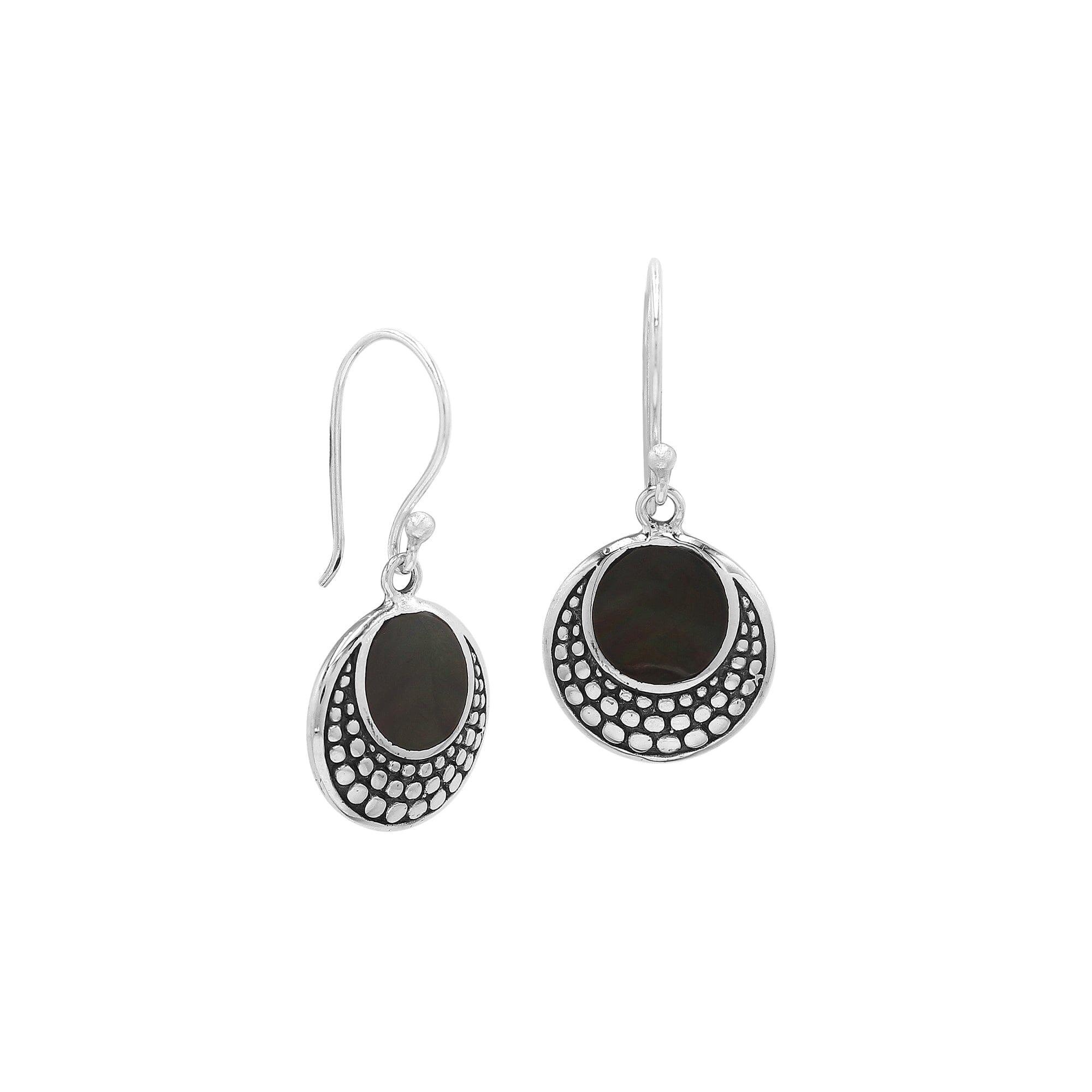 Sterling silver Black Shell earrings with polished finish for wholesale collection.