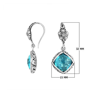 Sterling silver Blue Topaz Quartz earrings with intricate floral design for wholesale collection.