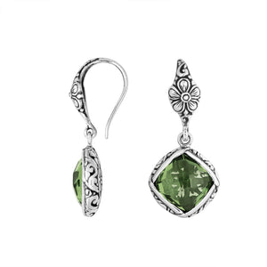 Sterling silver Green Amethyst Quartz earrings with floral detailing for wholesale collection.