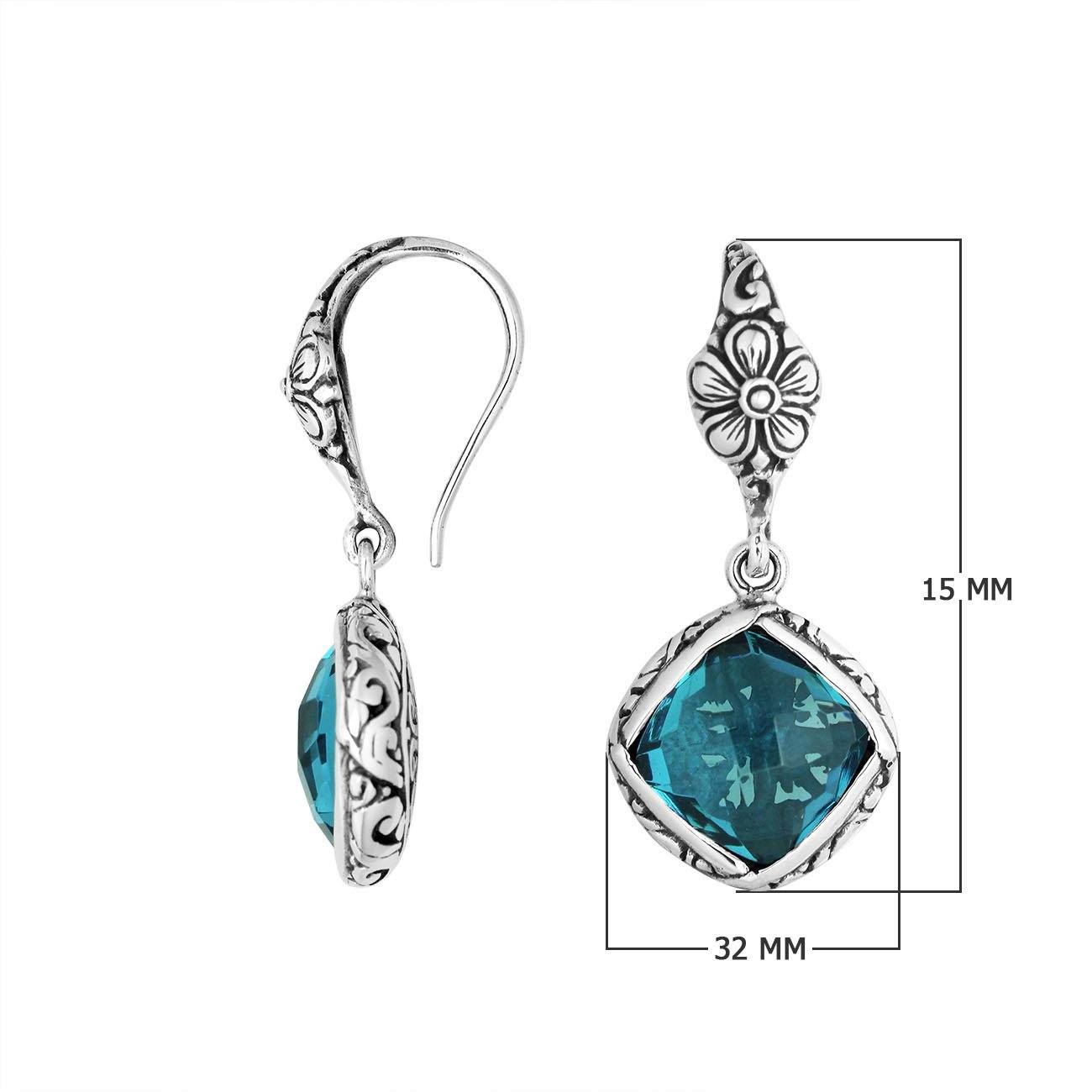 Sterling silver London Blue Topaz Quartz earrings with floral detailing for wholesale collection.