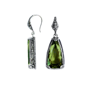 Sterling silver Green Amethyst Quartz earrings with elongated faceted stones for wholesale collection.
