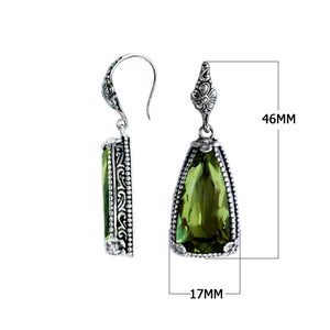 Sterling silver Green Amethyst Quartz earrings with elongated faceted stones for wholesale collection.