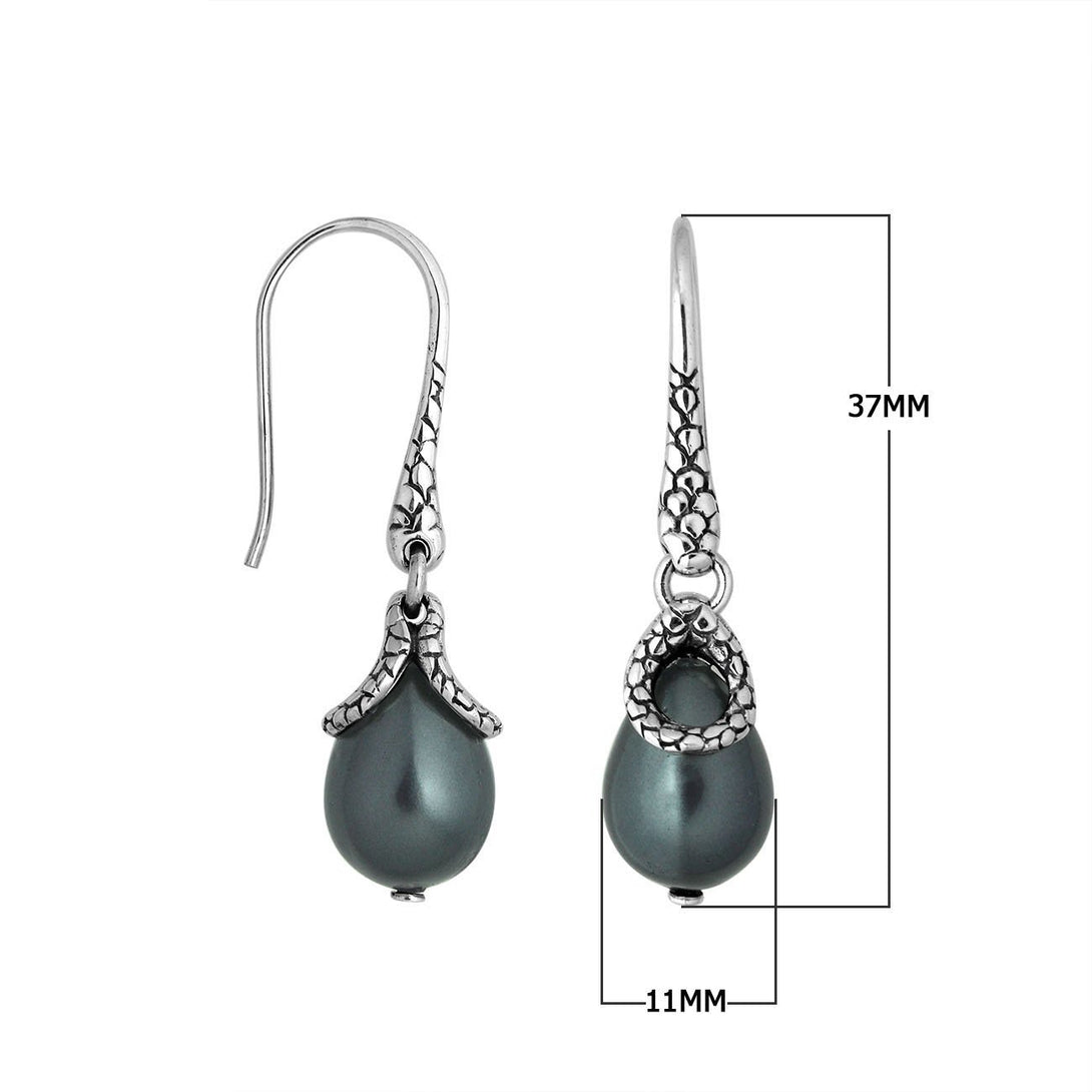 AE-6262-PEG Sterling Silver Pear Shape Earring With Gray Pearl Jewelry Bali Designs Inc 
