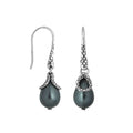 Sterling silver Dark Pearl earrings with teardrop design and polished finish for wholesale collection.