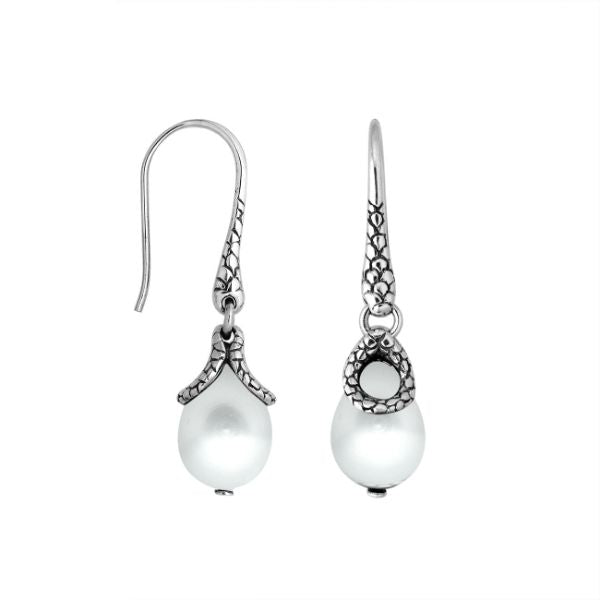 AE-6262-PEW Sterling Silver Pear Shape Earring With White Pearl Jewelry Bali Designs Inc 