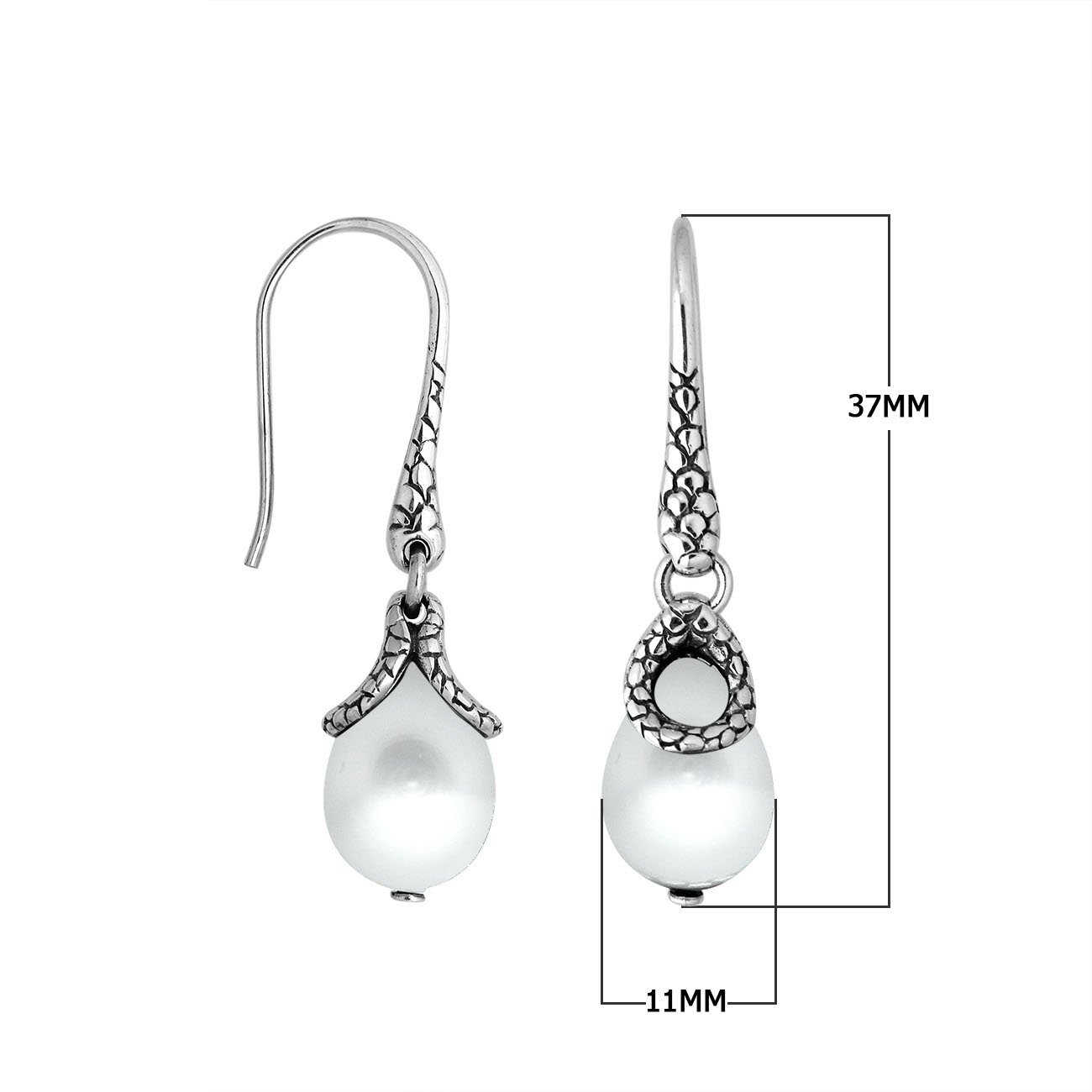 Sterling silver White Pearl earrings with teardrop design and polished finish for wholesale collection.