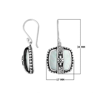 Sterling silver Mother Of Pearl earrings with square design and floral silver detailing for wholesale collection.