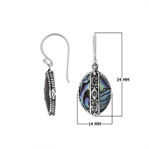 Sterling silver Abalone Shell oval earrings with floral silver center band for wholesale jewelry collection.