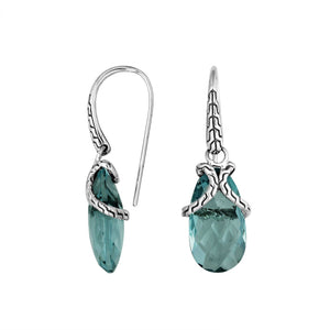 Sterling silver London Blue Topaz Quartz drop earrings with woven silver detailing for wholesale jewelry collections.
