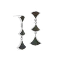 Sterling silver Black Shell three-section fan drop earrings with post clip lock for wholesale jewelry collections.