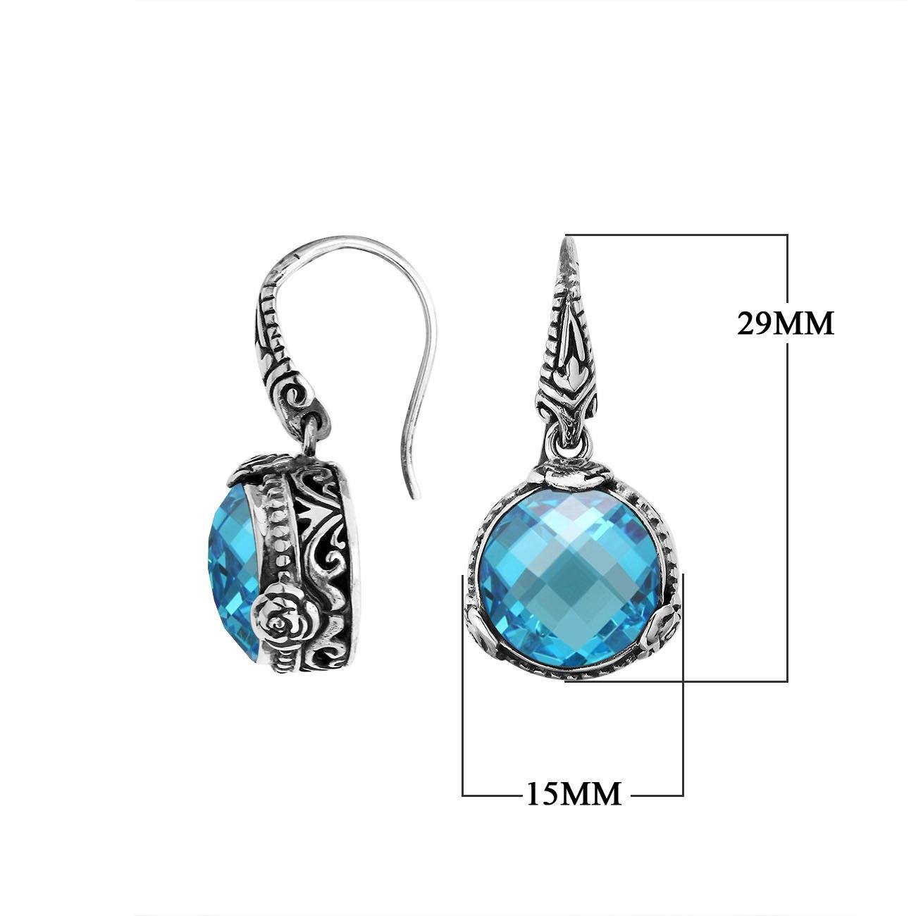 Sterling silver Blue Topaz Quartz earrings with floral detailing and earwire lock for wholesale jewelry collections.