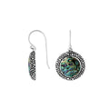 Sterling silver round earrings with Abalone Shell and oxidized dotted border for wholesale collections.