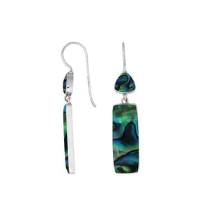 Sterling silver long drop earrings with Abalone Shell and modern geometric design for wholesale collections.