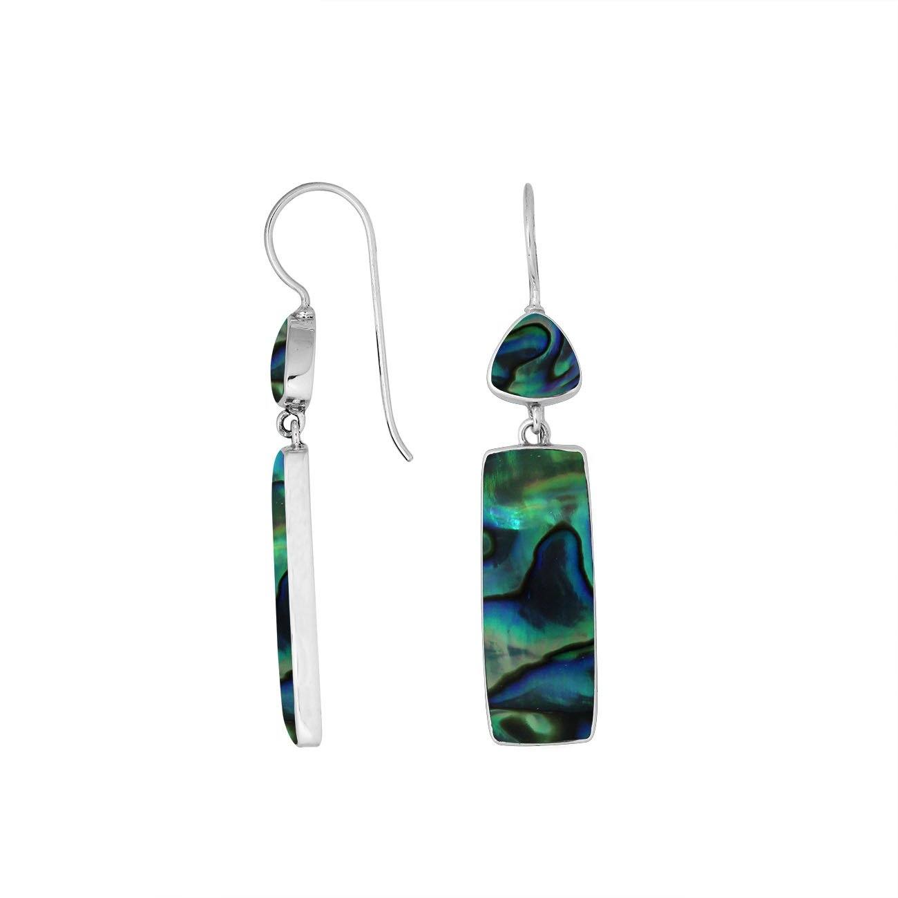 Sterling silver long drop earrings with Abalone Shell and modern geometric design for wholesale collections.