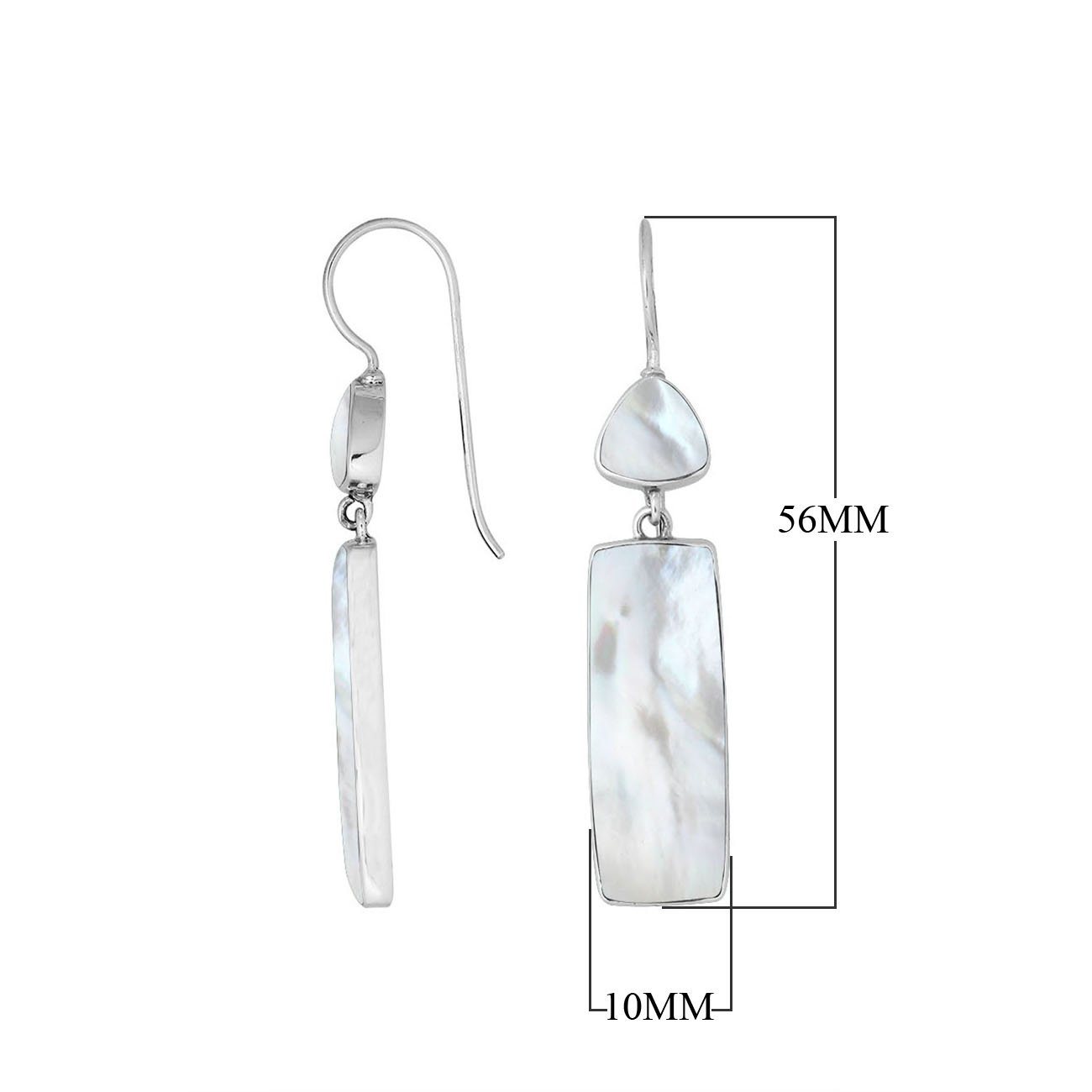 Sterling silver long drop earrings with Mother Of Pearl and sleek modern design for wholesale collections.