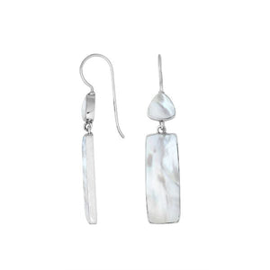 Sterling silver long drop earrings with Mother Of Pearl and sleek modern design for wholesale collections.