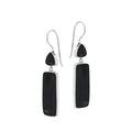 Sterling Silver Black Shell Geometric Tapered Top And Rectangle Panel Earrings With Polished Finish
