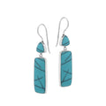 Sterling Silver Turquoise Shell Geometric Tapered Top And Rectangle Panel Earrings With Polished Finish