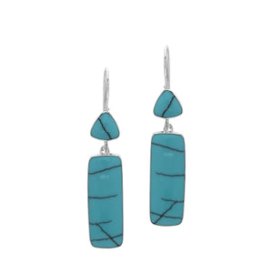 Sterling Silver Turquoise Shell Geometric Tapered Top And Rectangle Panel Earrings With Polished Finish