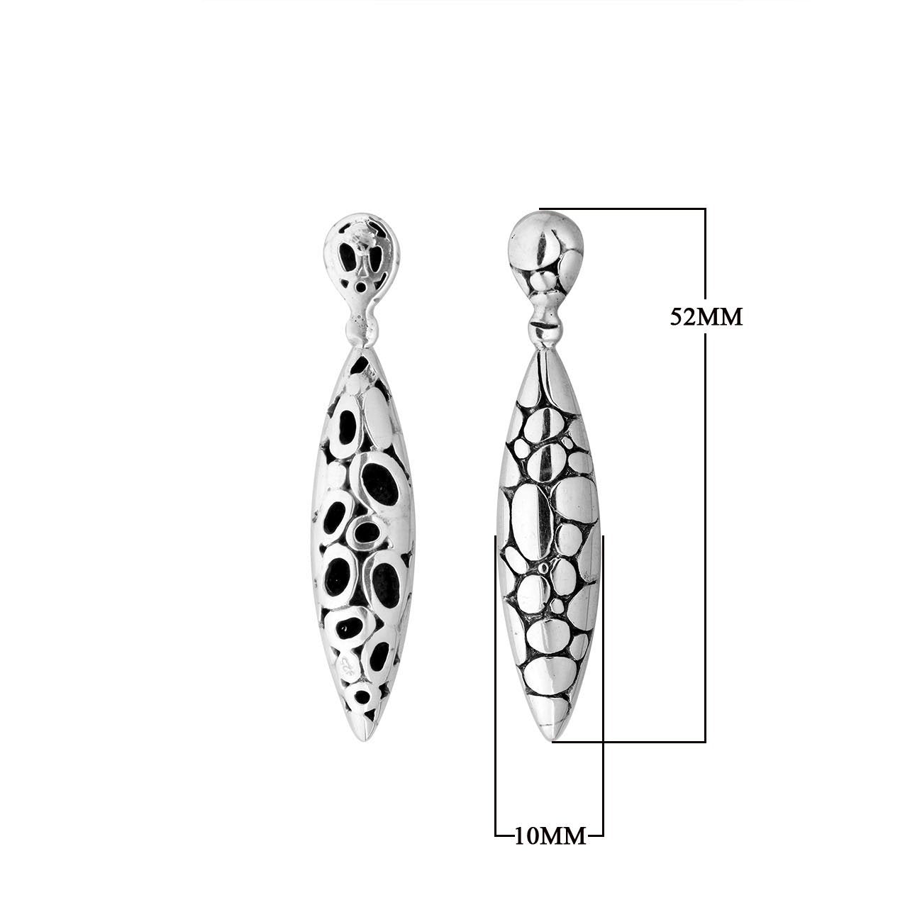 Sterling Silver Carved Elongated Tapered Dangle Earrings With Oxidized Finish