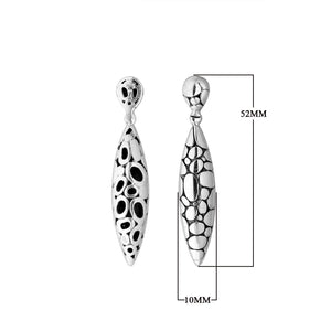 Sterling Silver Carved Elongated Tapered Dangle Earrings With Oxidized Finish