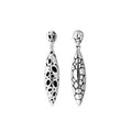 Sterling Silver Carved Elongated Tapered Dangle Earrings With Oxidized Finish