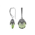 Sterling Silver Green Amethyst Quartz Faceted Drop Earrings With Ornate Bali Cap And Oxidized Finish