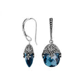 Sterling Silver London Blue Topaz Quartz Faceted Drop Earrings With Ornate Bali Cap And Oxidized Finish