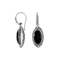 Sterling Silver Black Onyx Faceted Oval Earrings With Ornate Bali Frame And Oxidized Finish