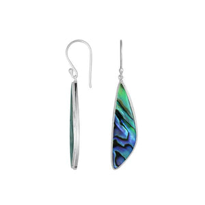 Sterling Silver Abalone Shell Asymmetric Long Panel Earrings With Polished Finish