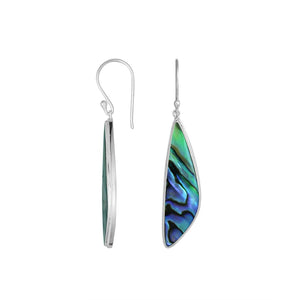 Sterling Silver Abalone Shell Asymmetric Long Panel Earrings With Polished Finish