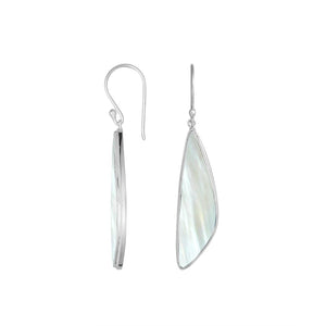 Sterling Silver Mother Of Pearl Asymmetric Long Panel Earrings With Polished Finish