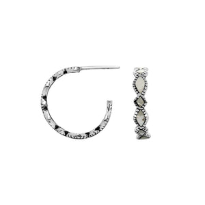 Wholesale sterling silver Mother Of Pearl hoop earrings with Balinese handicraft design and antique polish finish handcrafted in Bali