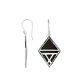 Sterling Silver Black Shell Geometric Diamond Openwork Drop Earrings