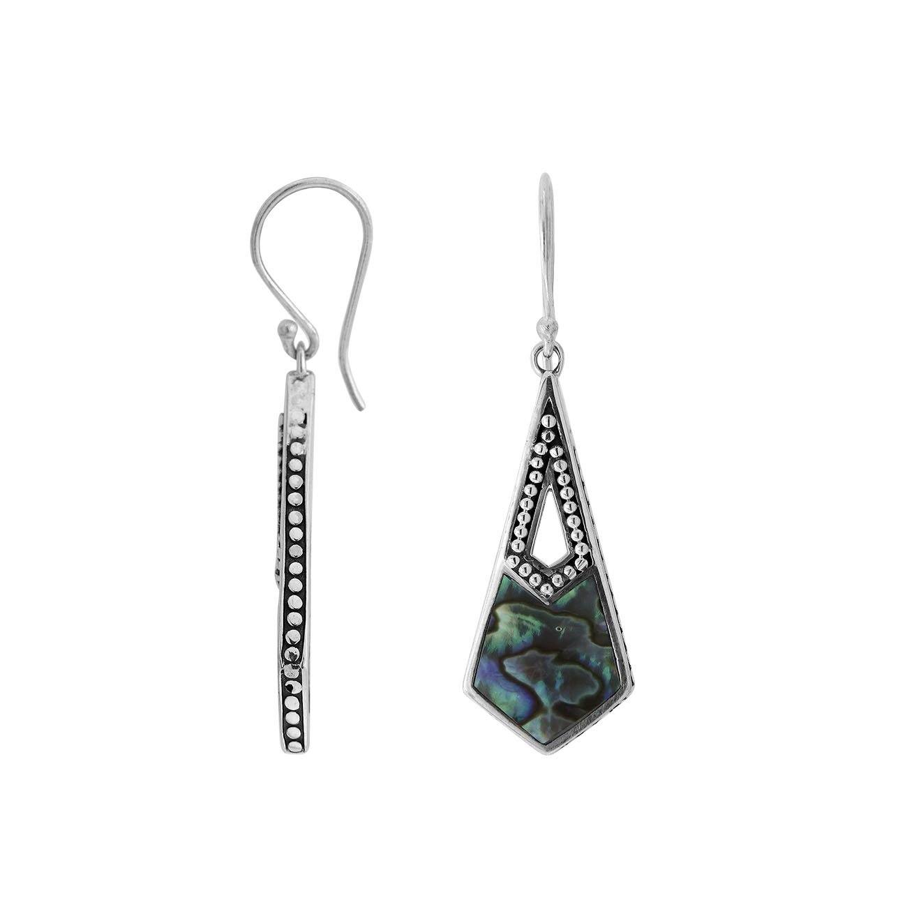 Sterling Silver Abalone Shell Tapered Geometric Dotted Drop Earrings